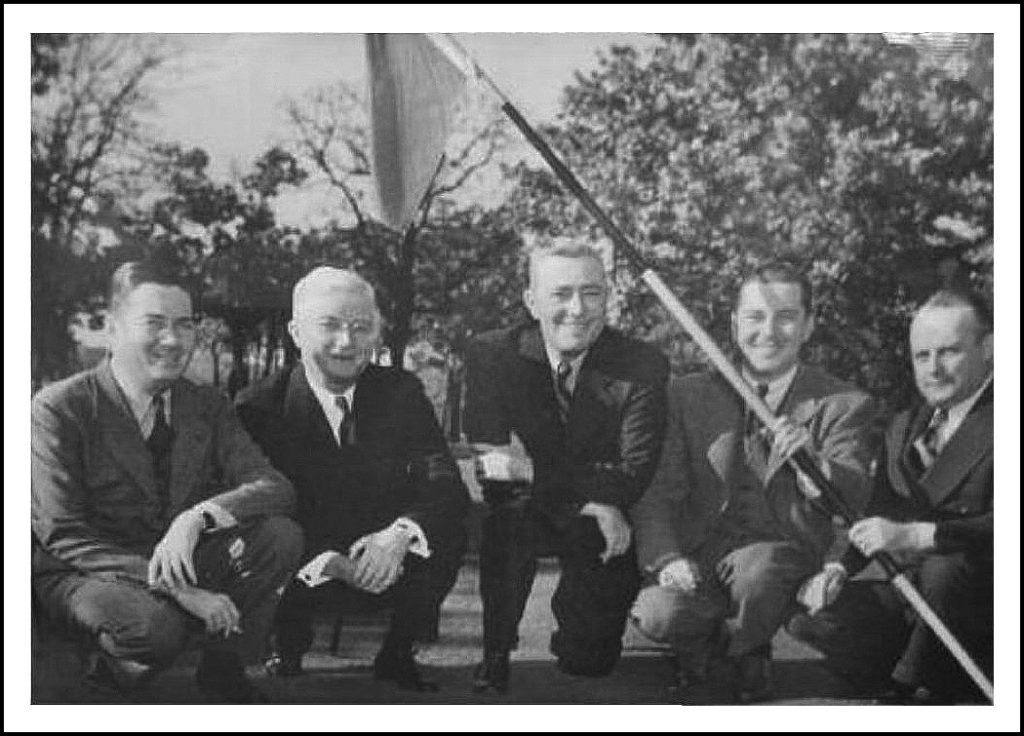 The Founders of Anderson-Prichard Oil Company and their sons - Left to right: Lev H. Prichard, Jr., Lev H. Prichard, Sr., J Steve Anderson, Sr., J. Steve Anderson, Jr. ("Jack"), and R. Olsen. Anderson-Prichard purchased Twin Hills Golf and Country Club in 1939, and sold it in 1945.